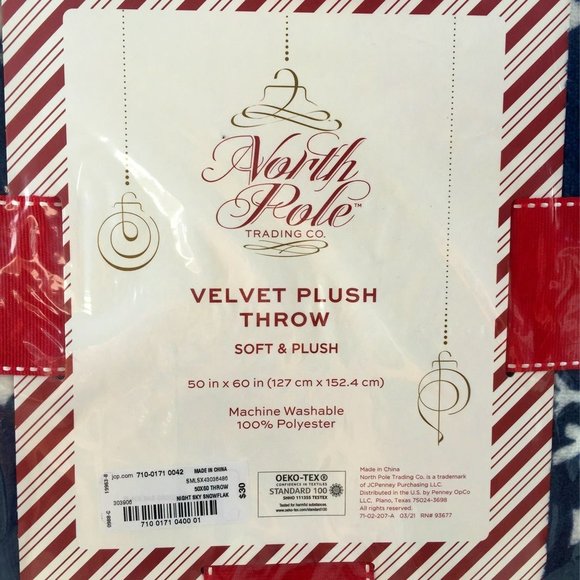 NIGHT SKY SNOWFLAKE VELVET PLUSH THROW BLANKET North Pole Trading Co. 50x60 NEW - Picture 3 of 4